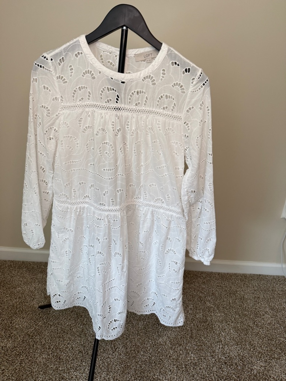 LOFT White Eyelet Peasant Dress